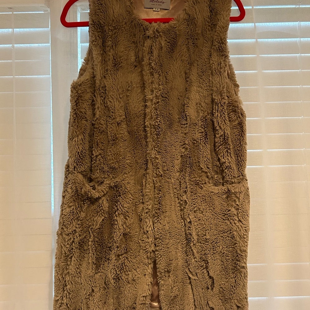 Fuzzy Tan Sleeveless Vest